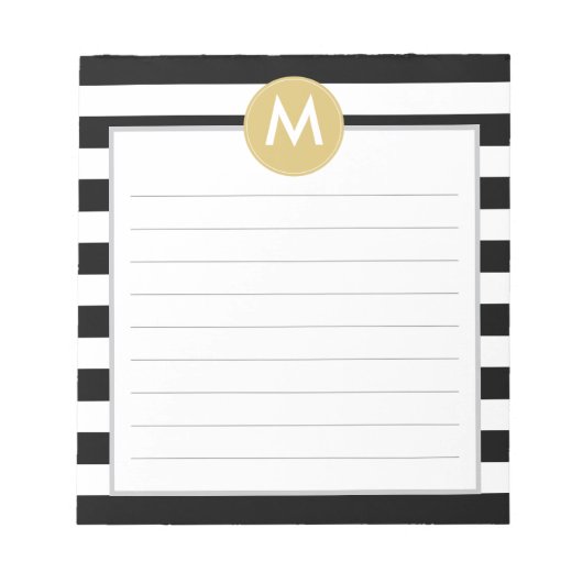 Chic Black Stripes Monogramm Pad Notizblock (Vorderseite)