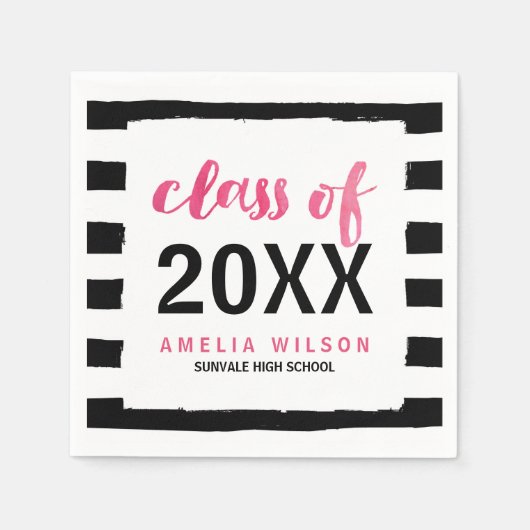 Chic Black Stripes Pink Class 2024 Abschluss Serviette (Vorderseite)