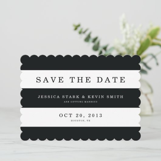 Chic Black Stripes Save the Date (Stehend Vorderseite)