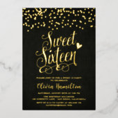 Chic Black Sweet 16 Gold Confetti Foil Einladung (Vorderseite)