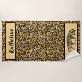 Chic Black Tan Gold Leopard Personalisiert Strandtuch (Vorderseite)