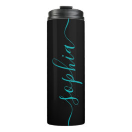 Chic Black Teal Green Script Name Thermal Tumbler Thermosbecher