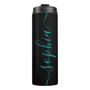 Chic Black Teal Grün Schrift Name Thermal Tumbler Thermosbecher