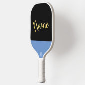 Chic Black Three Quarter Script Light Blue Akzent Pickleball Schläger (Links)