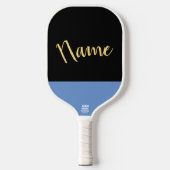Chic Black Three Quarter Script Light Blue Akzent Pickleball Schläger (Vorderseite)