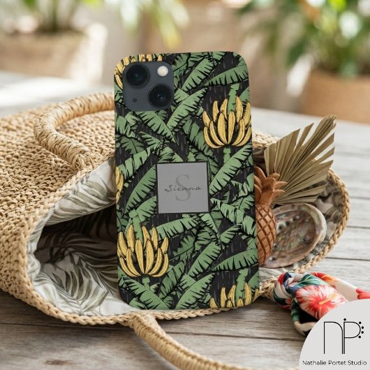 Chic Black Tropical Yellow Banana Leaf Muster Case-Mate iPhone Hülle