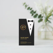 Chic Black Tuxedo Gold Boutonniere Butlers Logo Visitenkarte (Stehend Vorderseite)