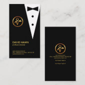 Chic Black Tuxedo Gold Boutonniere Butlers Logo Visitenkarte (Vorne/Hinten)