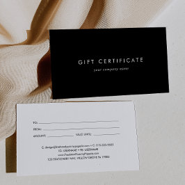 Chic Black Typografy Business Geschenkgutschein