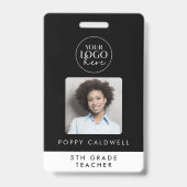 Chic Black Typografy Logo Foto Mitarbeiter Lehrer Ausweis (Vorderseite)