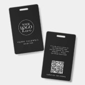 Chic Black Typografy Logo QR Code Mitarbeiter ID Ausweis (Vorder- & Rückseite)