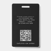 Chic Black Typografy Logo QR Code Mitarbeiter ID Ausweis (Rückseite)