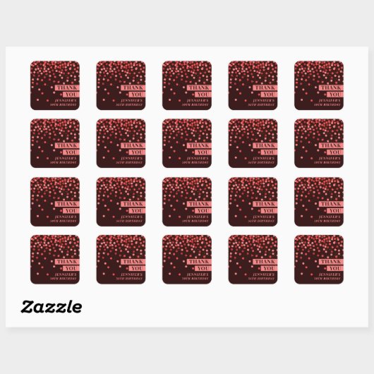 Chic Black und Red Confetti Danke, Sticker (Blatt)