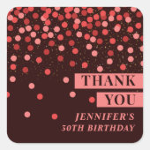 Chic Black und Red Confetti Danke, Sticker (Vorderseite)