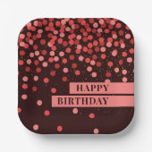 Chic Black und Red Confetti Happy Birthday Pappteller (Vorderseite)