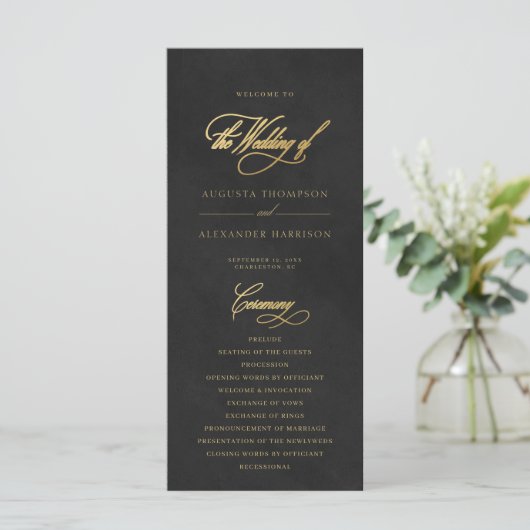 Chic Black Velvet Imitation Wedding Program (Stehend Vorderseite)