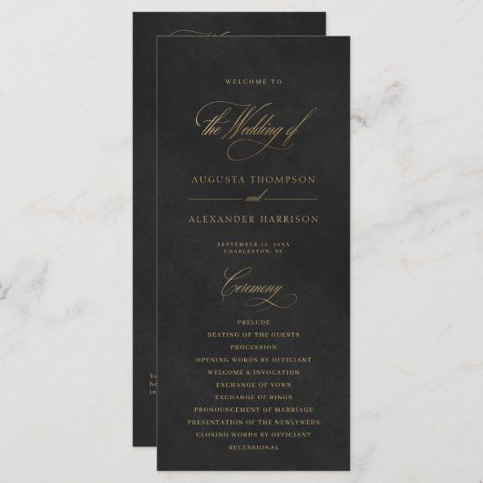 Chic Black Velvet Imitation Wedding Program (Vorne/Hinten)