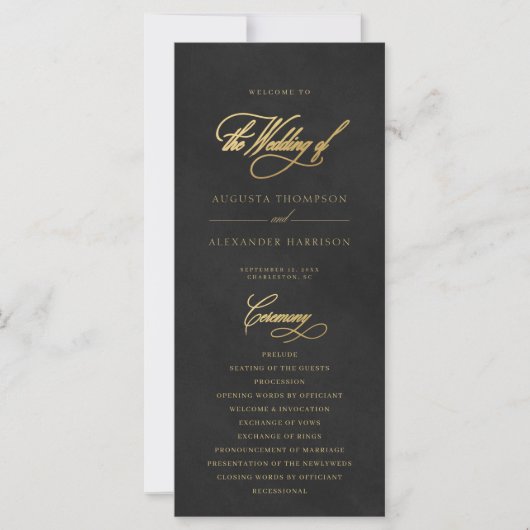 Chic Black Velvet Imitation Wedding Program (Vorderseite)