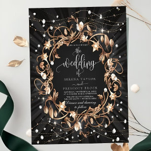 Chic Black Verziert Golden Blätter Hochzeit Einladung