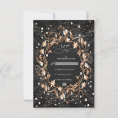 Chic Black Verziert Golden Blätter Hochzeit RSVP Karte (Vorderseite)
