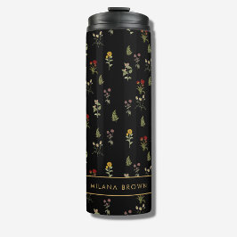 Chic Black Vintag Wildblume Muster Thermosbecher