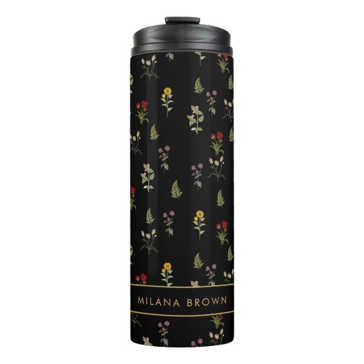 Chic Black Vintag Wildblume Muster Thermosbecher (Vorderseite)