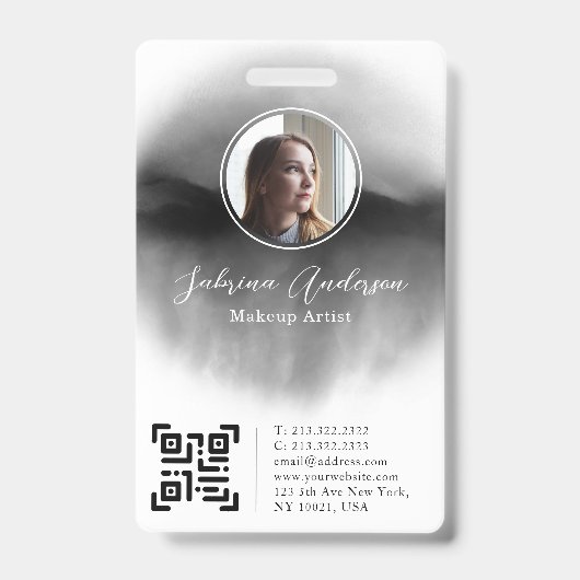 Chic Black Watercolor Abstraktes Script Foto Logo Ausweis (Vorderseite)