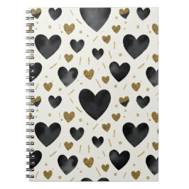 Chic Black Watercolor Hearts Notizblock