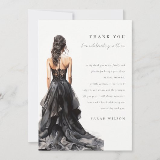 Chic Black Wedding Gown Brautparty Vielen Dank Einladung (Vorderseite)