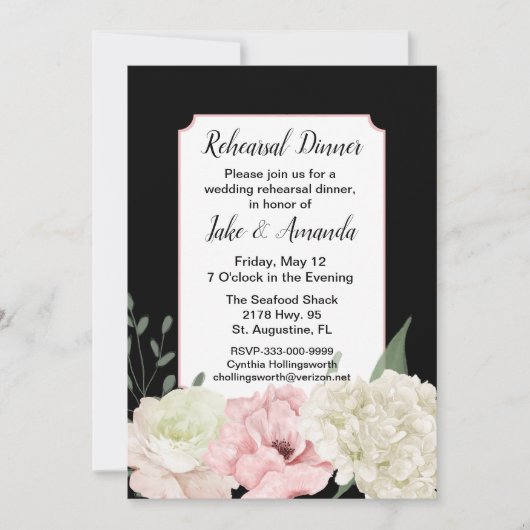 Chic Black Wedding Probe Dinner Einladung (Vorderseite)