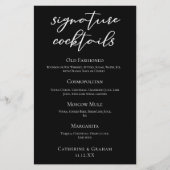 Chic Black Wedding Signature Cocktails Bar Menu (Vorderseite)