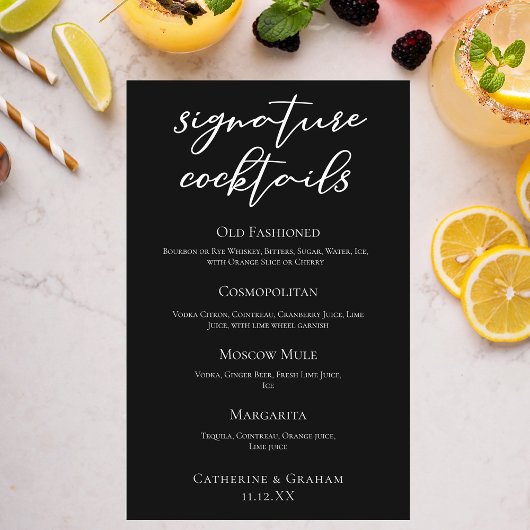 Chic Black Wedding Signature Cocktails Bar Menu