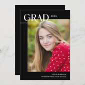 Chic Black & White 2025 Foto Graduation Party Einladung (Vorne/Hinten)