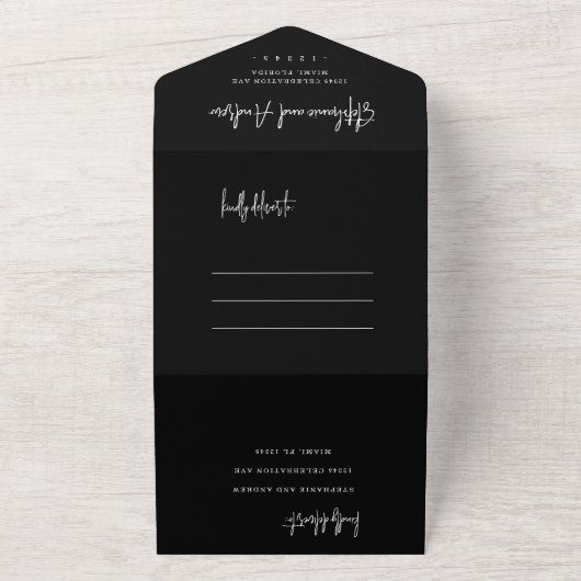 Chic Black & White All in One Wedding Einladung (Außenbereich)