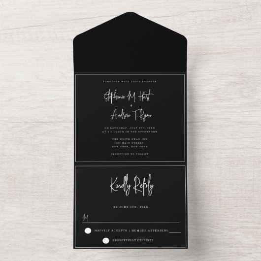 Chic Black & White All in One Wedding Einladung (Innen Boden)