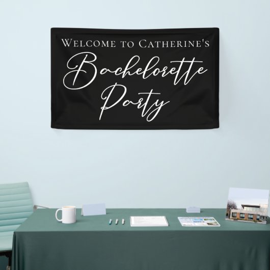 Chic Black White Bachelorette Party Custom Banner (Messeveranstaltung)