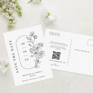 Chic Black & White Blossoms Hochzeit speichern das Ankündigungspostkarte