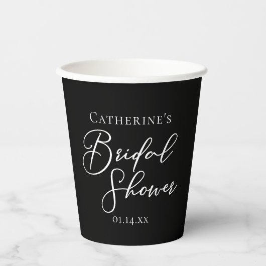 Chic Black White Bridal Shower Personalized Pappbecher (Vorderseite)
