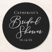 Chic Black White Bridal Shower Personalized Runder Pappuntersetzer (Vorderseite)