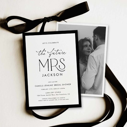 Chic Black & White Bridal Shower Photo Invitation Einladung