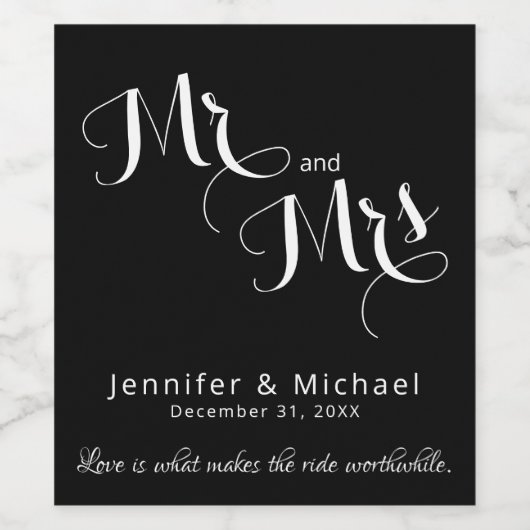 Chic Black & White Custom Wedding Wine Flasche Weinetikett (Einzelnes Label)