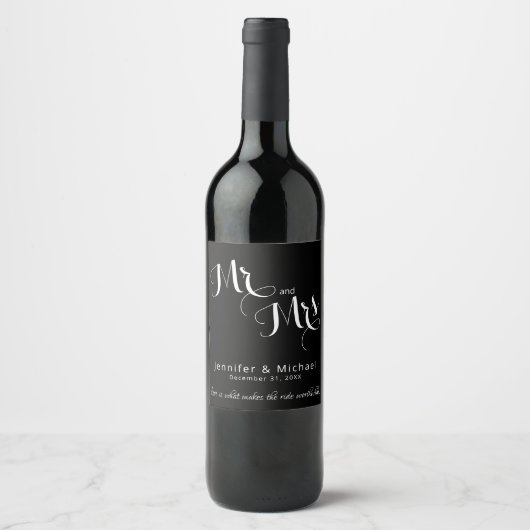 Chic Black & White Custom Wedding Wine Flasche Weinetikett (Vorderseite)
