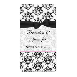 Chic Black & White Damask Mini Weinmarken