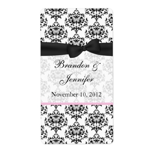 Chic Black & White Damask Mini Weinmarken (Vorne)