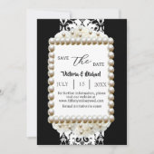Chic Black & White Damask Pearl Rett-the-Date Einladung (Vorderseite)