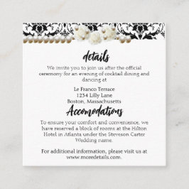 Chic Black & White Damask Pearl Wedding Begleitkarte