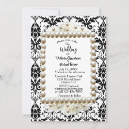 Chic Black $ White Damask Pearl Wedding Einladung