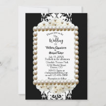 Chic Black $ White Damask Pearl Wedding Einladung