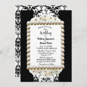 Chic Black $ White Damask Pearl Wedding Einladung (Vorne/Hinten)