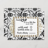 Chic Black $ White Damask Pearl Wedding RSVP Karte (Vorne/Hinten)